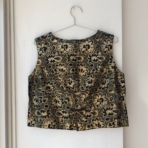 Metallic Floral Brocade Sleeveless Bow Detail Top